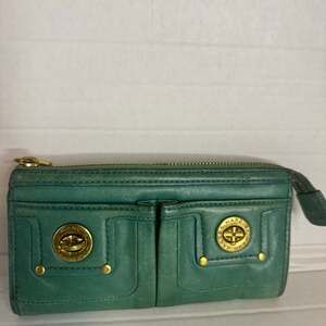 Marc by Marc Jacobs Totally Turnlock Leather Zip Around Wallet Clutch in Teal